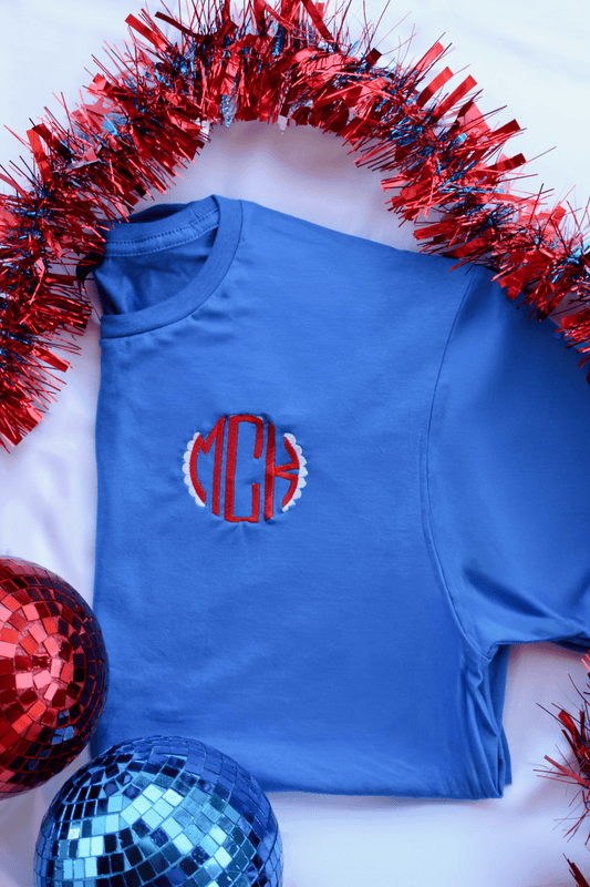Patriotic Monogram Shirt | Personalized Embroidered Tee | Red White Blue Monogram Shirt | Custom Initial Shirt | Gildan Softstyle Tee