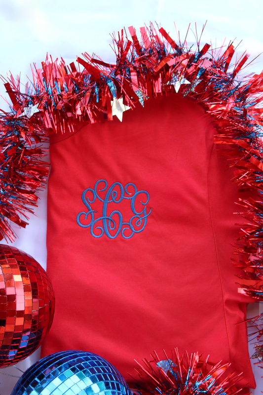 Red Monogram Gildan Softstyle Tee | Personalized Embroidered Shirt | Custom Initial T Shirt | Preppy Monogram Tee