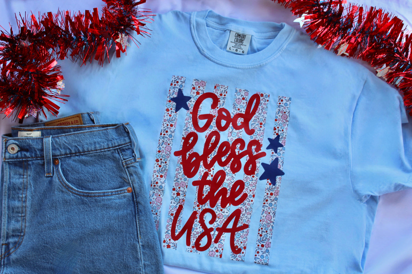 God Bless the USA Shirt | Christian Patriotic Tee | Floral American Flag Shirt | Faith Based 4th of July Shirt | Comfort Colors Tee