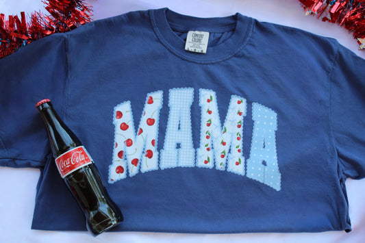 Mama Patriotic Shirt | Cherry Patchwork USA Tee | Preppy Mom Shirt | 4th of July Mama Shirt | Comfort Colors Tee