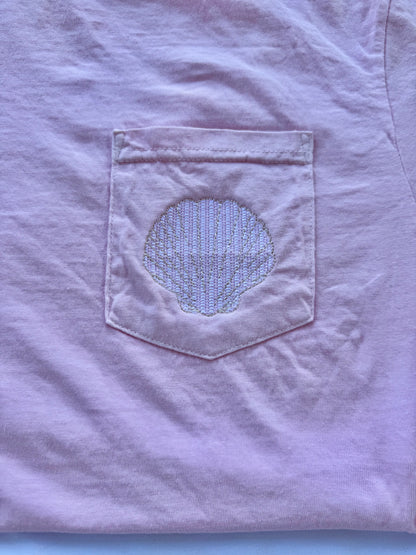Embroidered Seashell Pocket Tee | Comfort Colors Coastal Summer Shirt | Beachy Boutique Tee