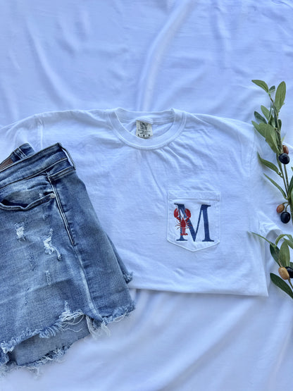 Monogram Crawfish Pocket Tee | Embroidered Comfort Colors Southern Summer Shirt