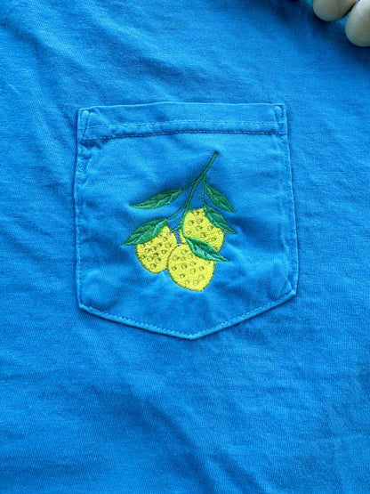 Embroidered Lemon Pocket Tee | Comfort Colors Citrus Shirt | Coastal Summer Boutique Tee