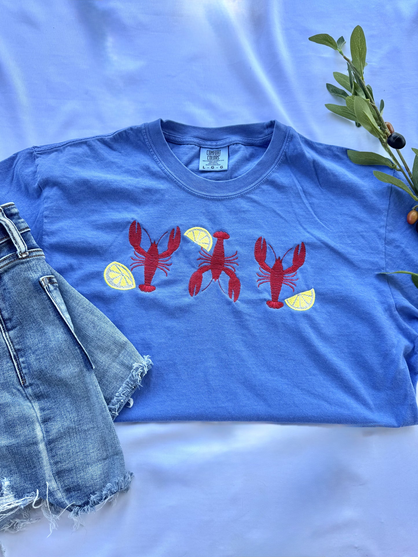 Embroidered Crawfish Tee | Comfort Colors Southern Summer Shirt | Coastal Cajun Boutique Tee