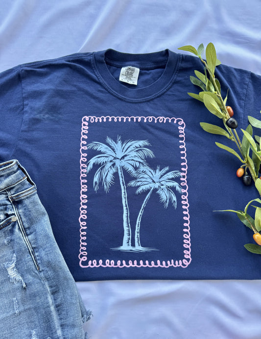 Palm Tree Coastal Graphic Tee | Comfort Colors Summer Vacation Shirt | Beach & Resort Style Tee