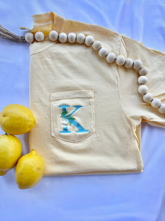 Lemon Vine Monogram Pocket Tee | Embroidered Comfort Colors Shirt | Custom Initial Boutique Tee | Signature Monogram™ Collection