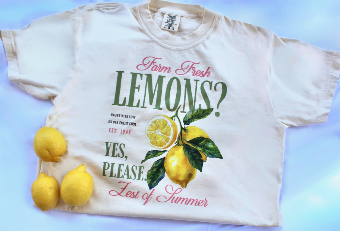 Farm Fresh Lemons Comfort Colors Tee | Vintage Lemon Graphic Shirt | Cottagecore Summer Boutique Tee