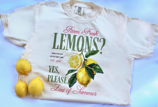 Farm Fresh Lemons Comfort Colors Tee | Vintage Lemon Graphic Shirt | Cottagecore Summer Boutique Tee