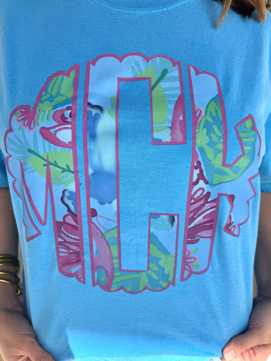 Custom Flamingo Monogram Tee | Lilly Inspired Initial Shirt | Comfort Colors Boutique Tee