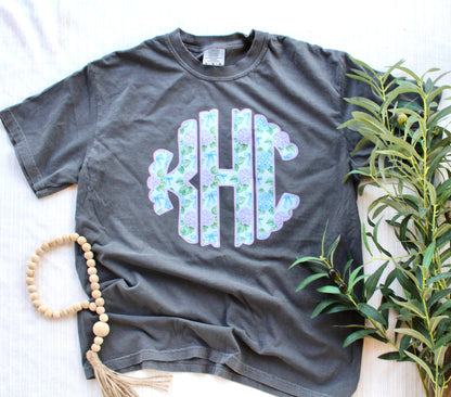 Hydrangea Monogram Comfort Colors Tee | Personalized Floral Initial Shirt