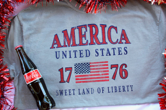 America 1776 Shirt | Vintage Patriotic Tee | USA Graphic Shirt | 4th of July Shirt | Sweet Land of Liberty Tee