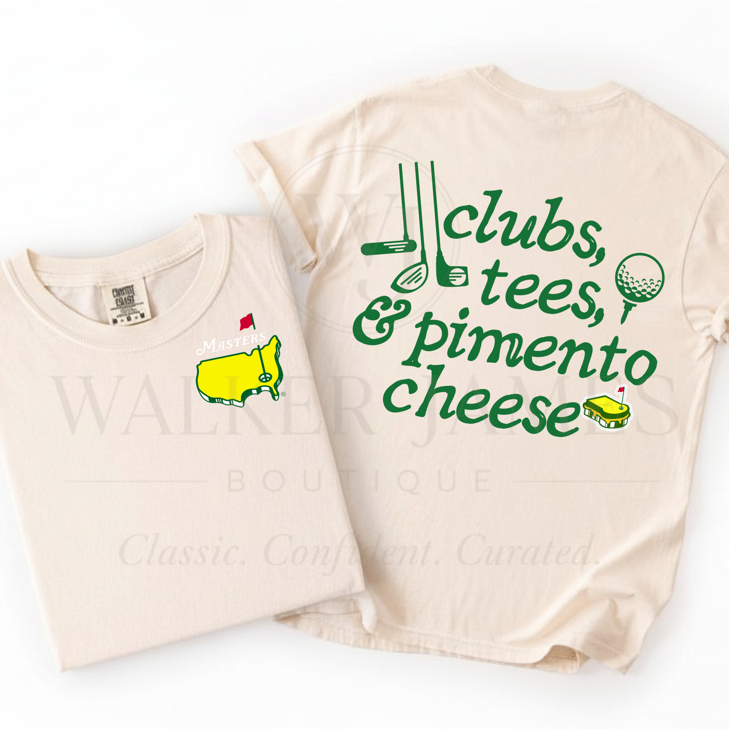 Clubs Tees & Pimento Cheese Shirt – Masters Inspired Golf Tee – Augusta Georgia Graphic Tee – Funny Golf Shirt – Southern Preppy Boutique Tee