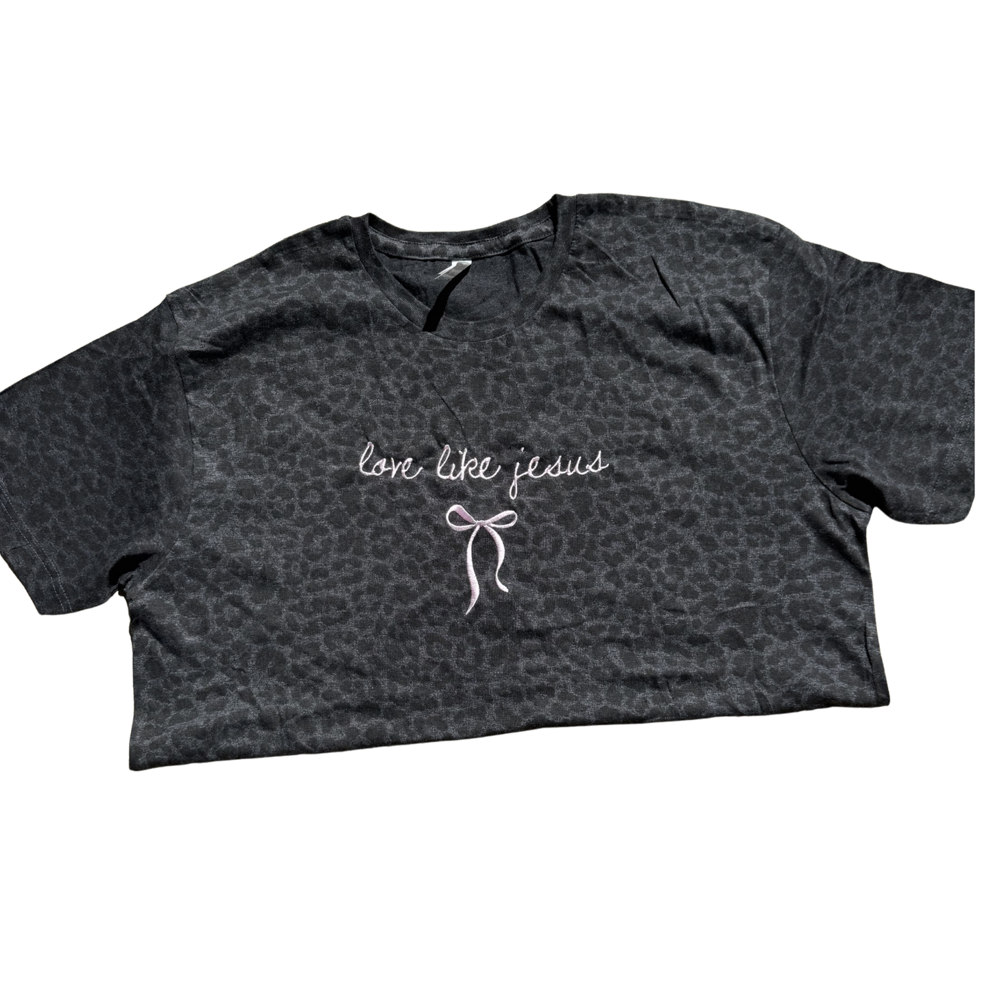 Love Like Jesus Embroidered Leopard Tee | Faith Bow Boutique Shirt | Into the Wild Collection™