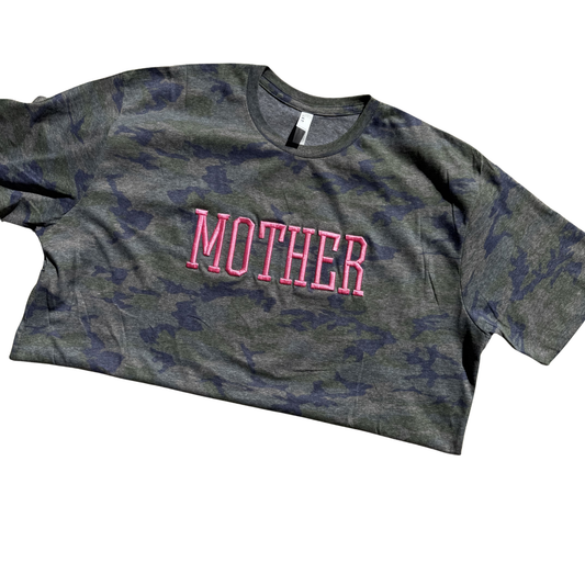 Custom Embroidered Mother Camo Tee | Varsity Mother Shirt | Into the Wild Collection™