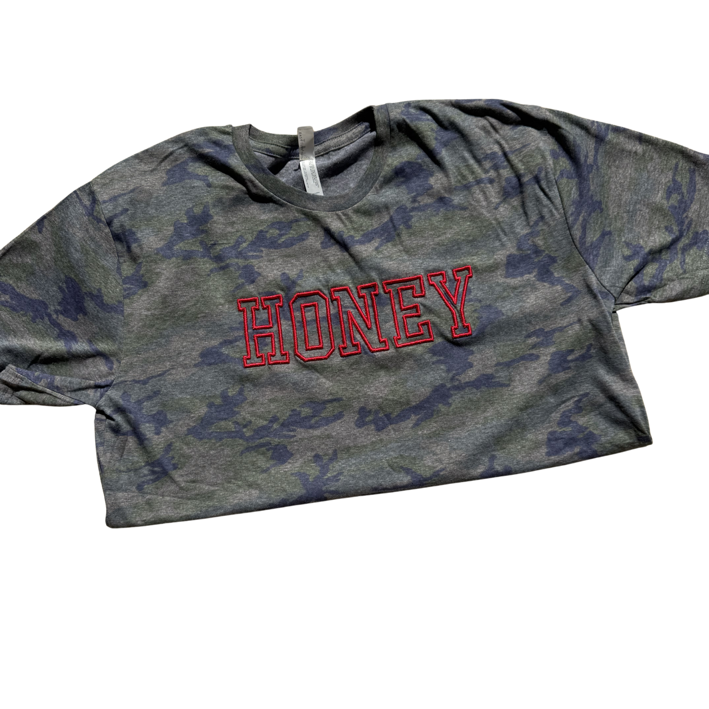 Custom Embroidered Honey Camo Tee | Varsity Honey Shirt | Into the Wild Collection™