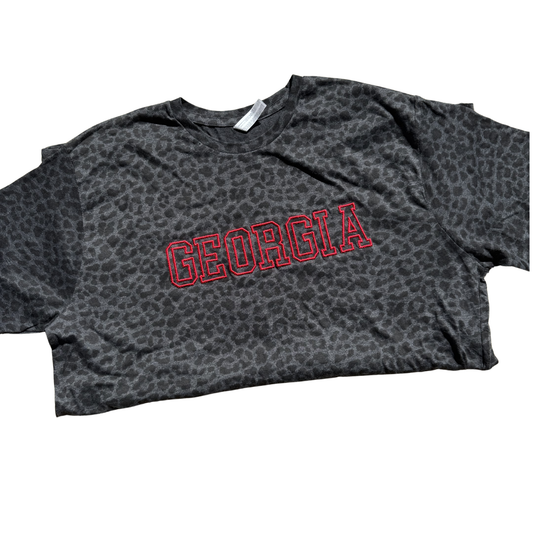 Custom Embroidered Georgia Leopard Tee | Varsity State Spirit Shirt | Into the Wild Collection™
