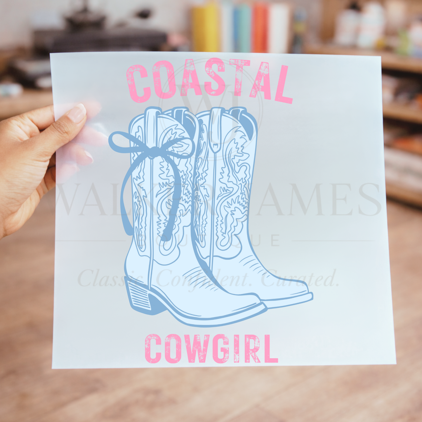 Coastal Cowgirl DTF Transfer | Western Boots Summer Transfer | Pink & Blue Western Heat Transfer