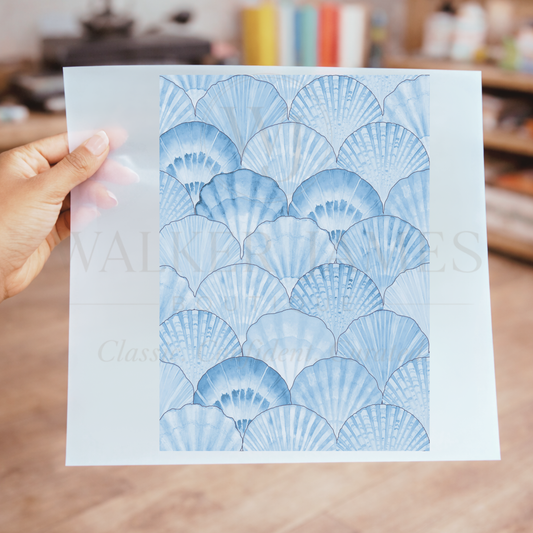 Blue Seashell DTF Transfer | Coastal Shell Pattern Heat Transfer | Beach Aesthetic Summer Transfer