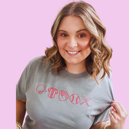 Baseball Icons Embroidered Tee | Baseball Season Boutique Shirt | Game Day Graphic Tee | Walker James Boutique