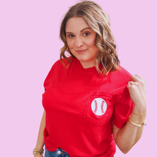 Embroidered Baseball Pocket Tee | Baseball Mom Shirt | Walker James Boutique