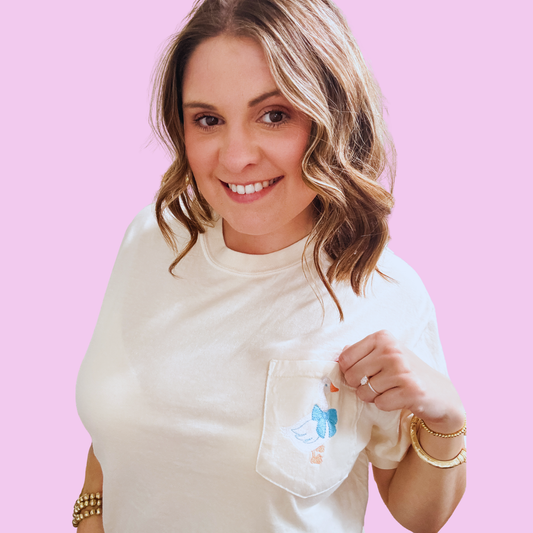 Embroidered Goose Pocket Tee | Spring Boutique Pocket Shirt | Walker James Boutique