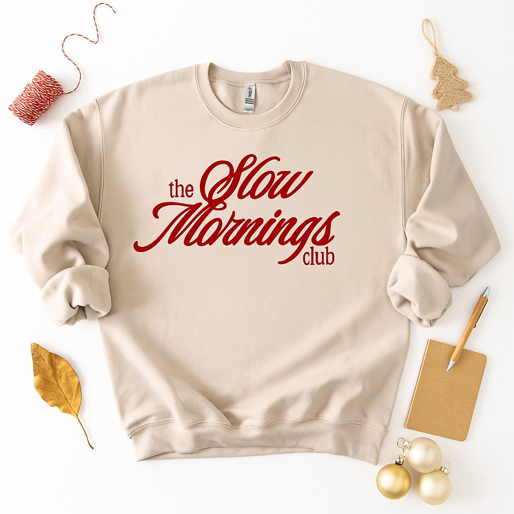 Slow Mornings Club Screen Print Transfer | Trendy Boutique Heat Transfer | Coffee Lover Shirt Design | Ready to Press