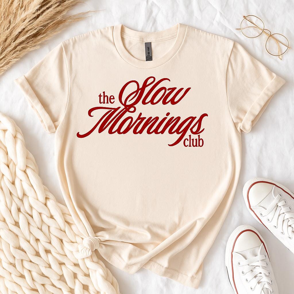 Slow Mornings Club Screen Print Transfer | Trendy Boutique Heat Transfer | Coffee Lover Shirt Design | Ready to Press
