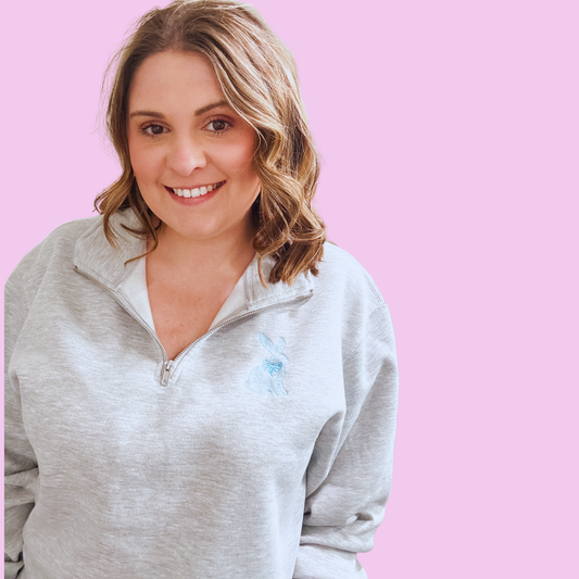 Pastel Bunny Embroidered Quarter Zip Pullover | Spring Easter Boutique Sweatshirt | Walker James Boutique