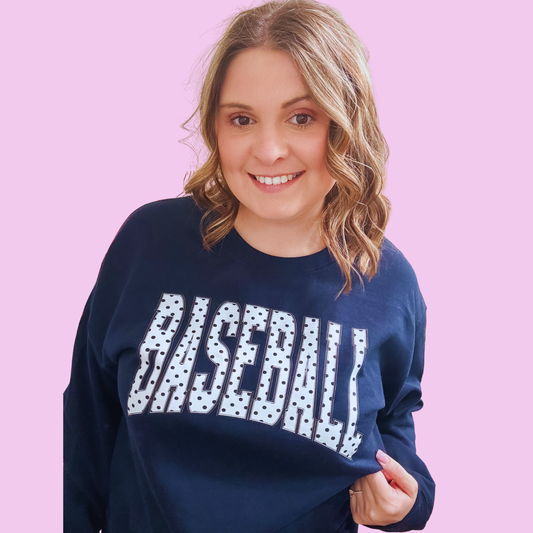 Polka Dot Baseball Graphic Sweatshirt | Baseball Mom Crewneck | Walker James Boutique